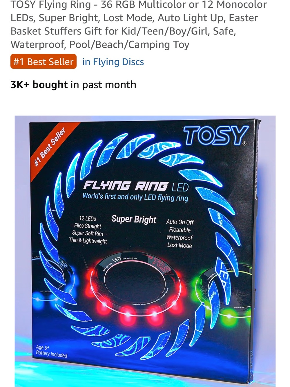 NEW IN BOX TOSY Flying Ring LED - Blue Multicolor Light Ring